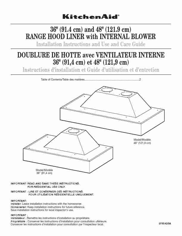 KitchenAid Ventilation Hood RANGE HOOD LINER with INTERNAL BLOWER-page_pdf